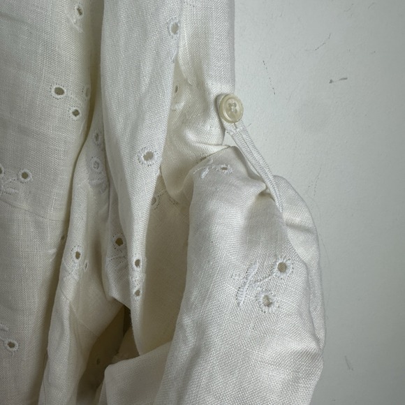 Lauren Ralph Lauren Linen Button Up Shirt Womens 2X Lace Eyelet Beachy New - Picture 8 of 8
